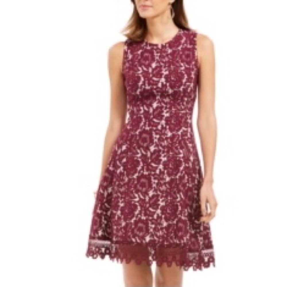 Donna Ricco Lace pattern A-Line Dress size 10
Burgundy And nude - Picture 6 of 12